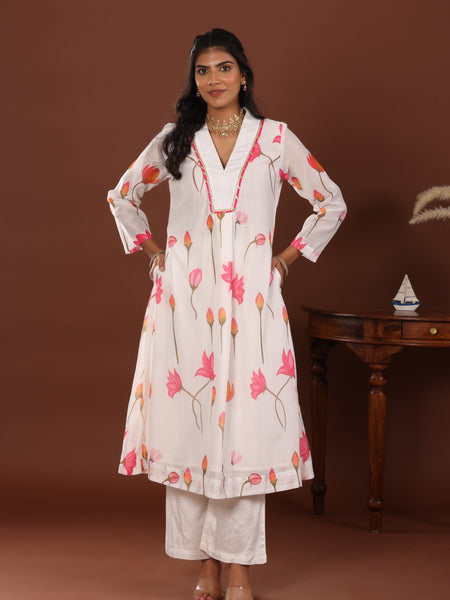 Lotus print chanderi Kurta - Jiraazi