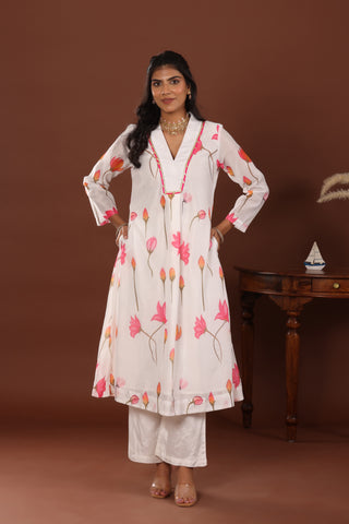 Lotus print chanderi Kurta