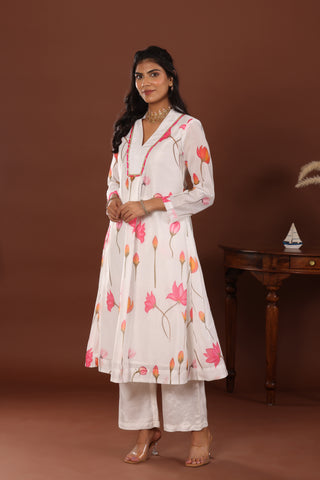 Lotus print chanderi Kurta