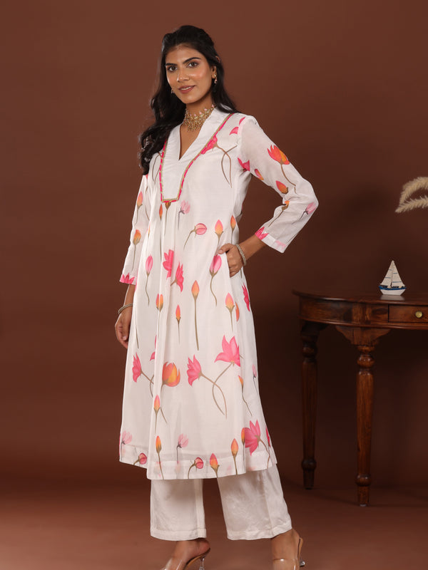Lotus print chanderi Kurta - Jiraazi