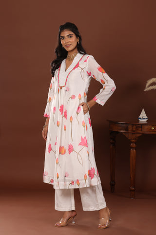 Lotus print chanderi Kurta