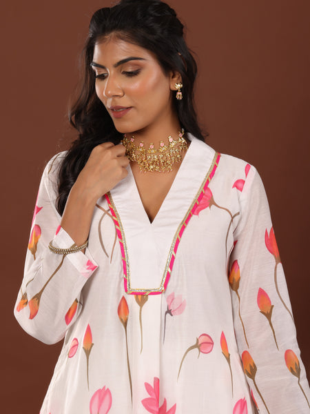 Lotus print chanderi Kurta - Jiraazi