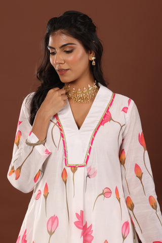 Lotus print chanderi Kurta