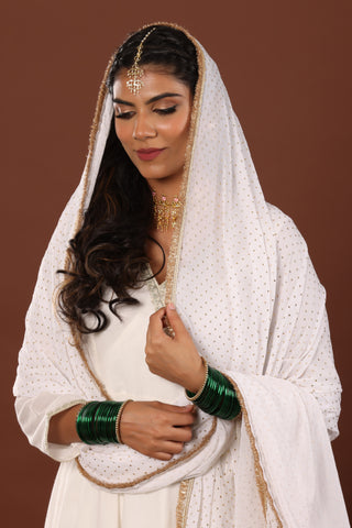 White mukaish work chiffon Dupatta