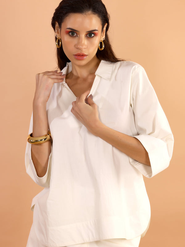 Marina Off white Cotton Poplin Top - Jiraazi