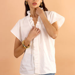 Classic White Ruffle V-Neck Top - Jiraazi