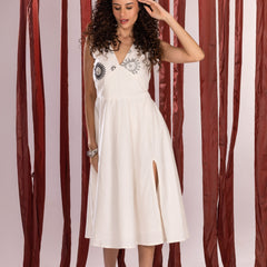 Starry glaze poplin off white embroidered dress - Jiraazi