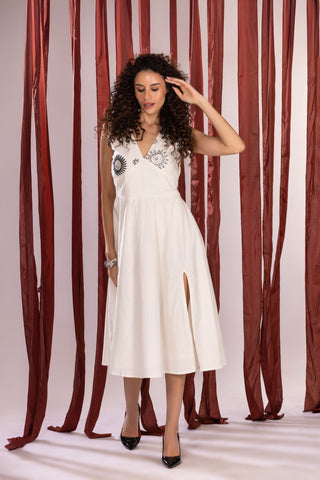 Starry glaze poplin off white embroidered dress