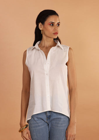 White Cotton cut sleeve Top