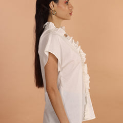 Classic White Ruffle V-Neck Top - Jiraazi