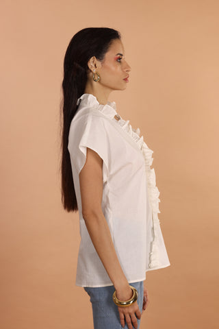 Classic White Ruffle V-Neck Top