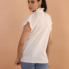 Classic White Ruffle V-Neck Top - Jiraazi