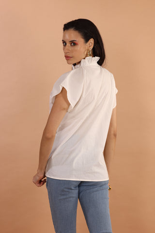 Classic White Ruffle V-Neck Top