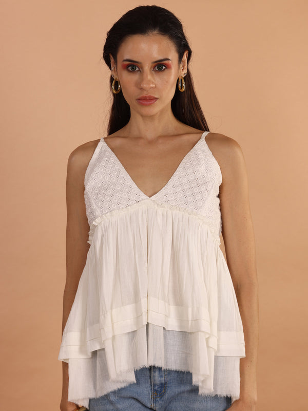 Dylan Off white Cotton schiffli Top - Jiraazi