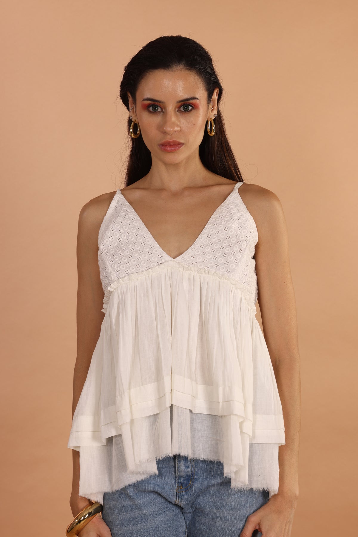 Dylan Off white Cotton schiffli Top