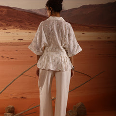 Sheer Gold Star Lurex Peplum Shirt