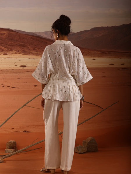 Sheer Gold Star Lurex Peplum Shirt