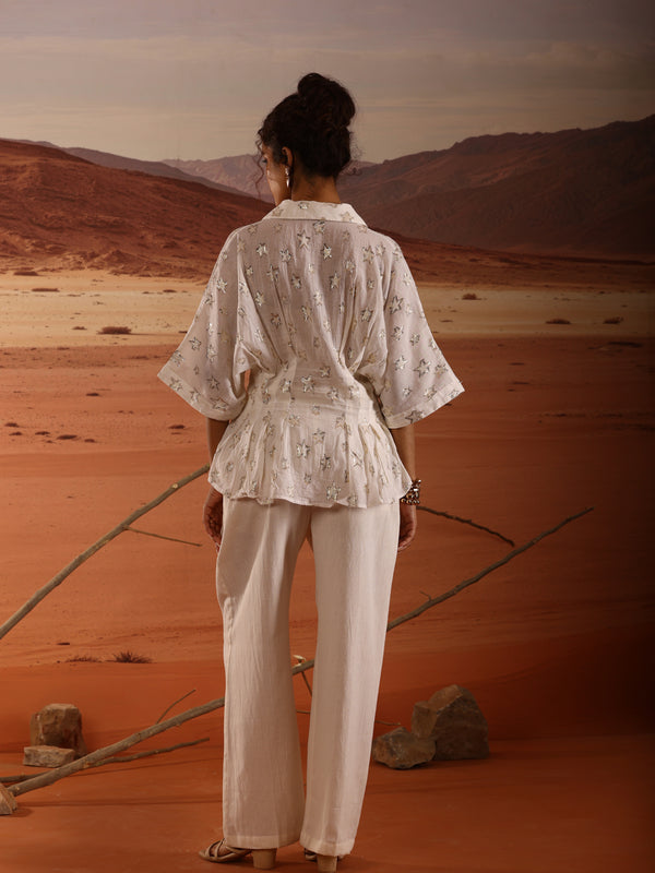 Sheer Gold Star Lurex Peplum Shirt