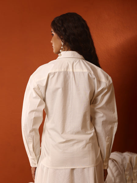 Adjustable Waist Cotton Off White Shirt